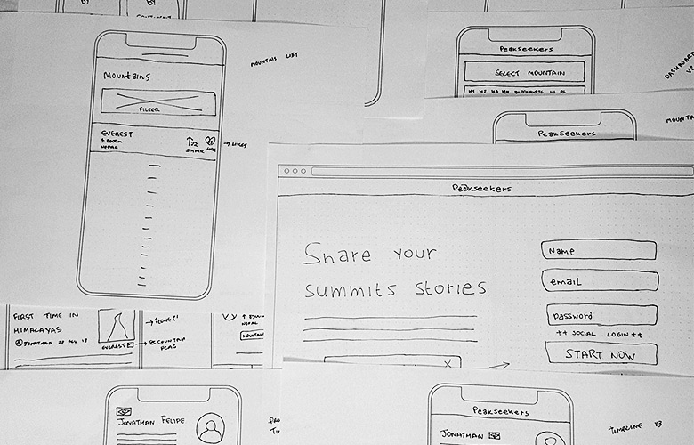 Peakseekers wireframes