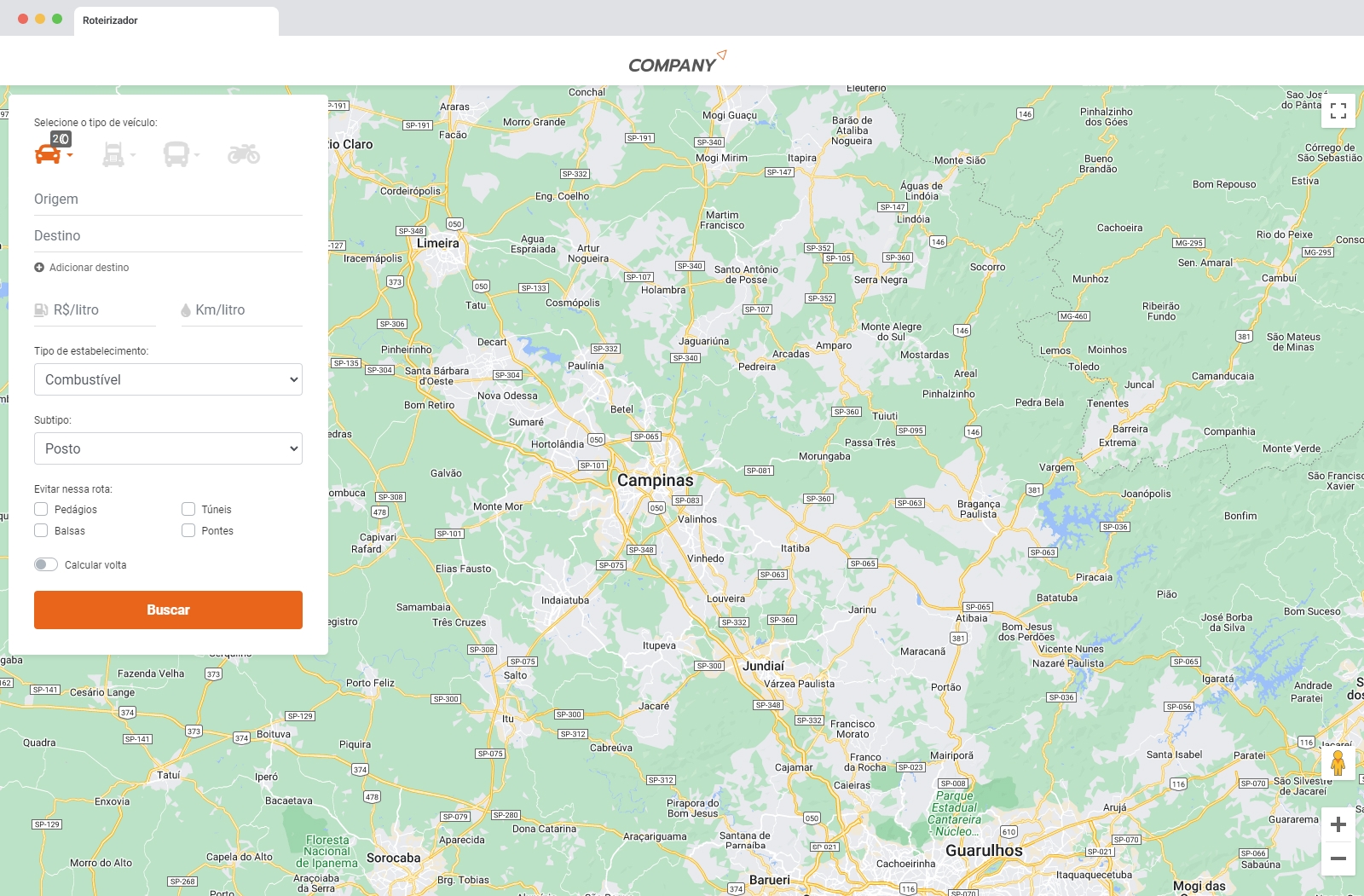 Roteirizador home page