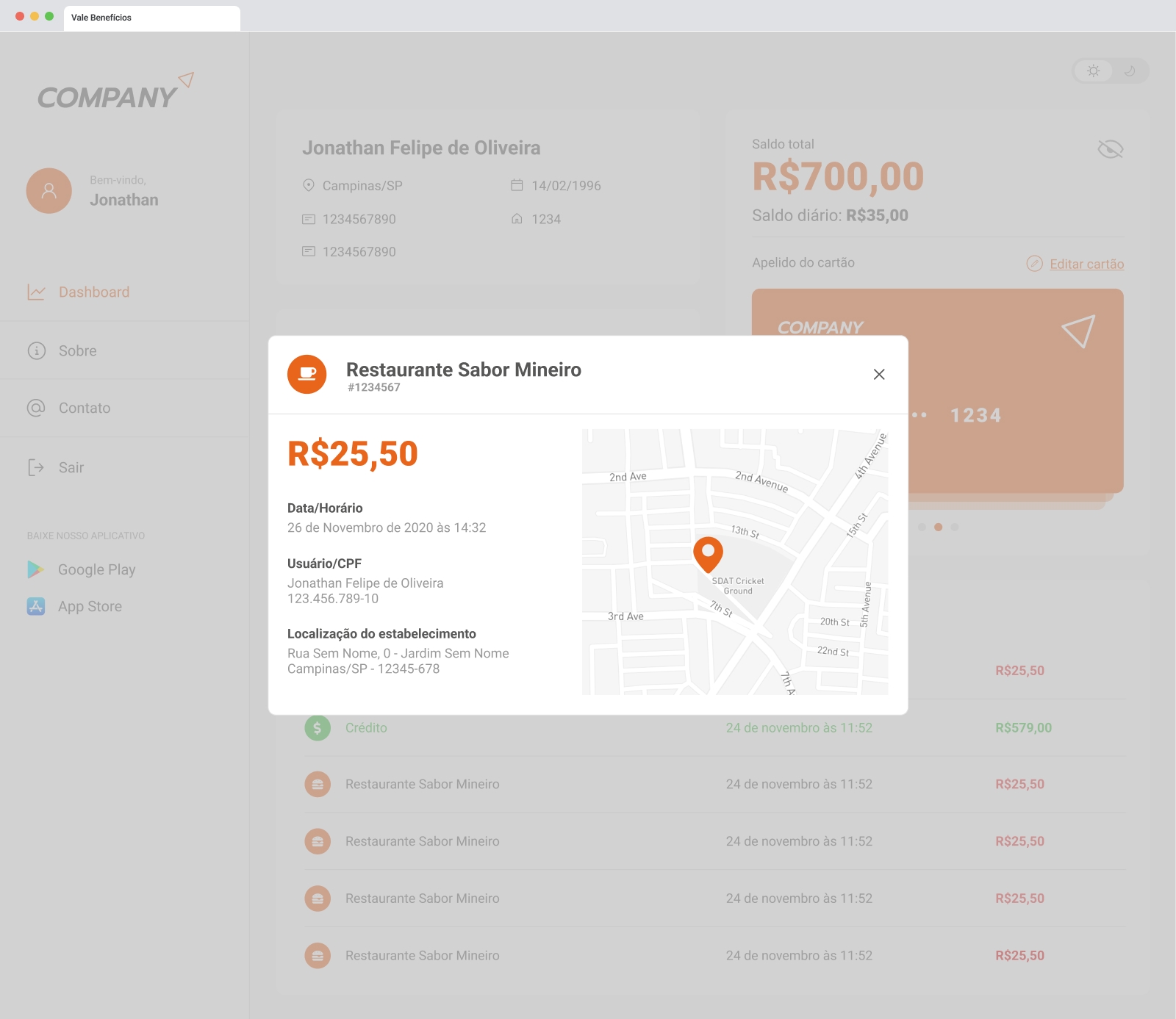 Vale Benefícios new transactions page